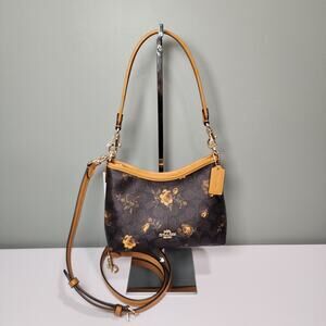NWT Coach CCF17 Laurel Small Shoulder Signature Canvas Floral Walnut/Yellow V3